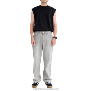 Jean gris personnalisé Hip Hop Streetwear coupe ample jambe large haute qualité prix de gros jean pour hommes - Product Image 1