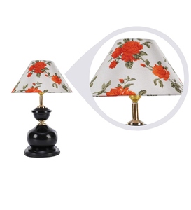 Vintage floral <b>table</b> lamp rose pattern fabric shade black metal base artistic <b>bedside</b> nightstand light home decor accent elegant - Product Image 2