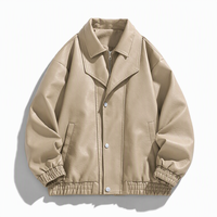 Blouson en cuir pour homme à marque privée, style streetwear hiver, fermeture éclair, avec patch chenille personnalisé et lettres côtelées