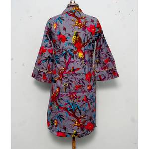 Luxury Indian Cotton Digital Printed Floral Pattern Evening Bridal Turn-down Collar 3/4Sleeve Midi Long Shirt <b>Dress</b> Women - Product Image 6