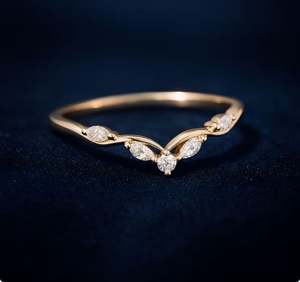 Marquise Moissanite Curved Wedding Engagement <b>Ring</b> Rose Gold Plated Sterling <b>Silver</b> Stackable <b>Ring</b> <b>with</b> Prong Setting - Product Image 2