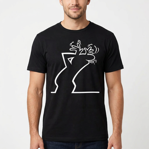Camiseta Negra de Manga Corta para Hombre, Diseño de Reno Blanco con Líneas Artísticas, Cuello Redondo, Estilo Casual, Talla Grande, 100% Algodón, Estilo Urbano - Product Image 5