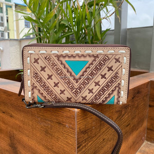 Nouveau portefeuille usiné à la main femmes coque de téléphone élégant en cuir véritable sculpté bracelet pochette portefeuille multi-utilisations portefeuilles occidentaux - Product Image 2