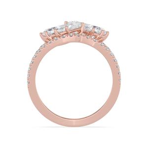 Anillo de Diamante Cultivado en Laboratorio con Corte Escalonado, Piedra Lateral en Forma de Pera, Oro Rosa, Oro Blanco 9K, Joyería Elegante con Diamantes, Estilo Clásico - Product Image 4