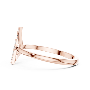Bague en or rose géométrique en forme de V avec diamants de laboratoire pour femmes, pierres rondes, style moderne et minimaliste - Product Image 4