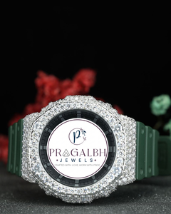 นาฬิกา Pragalbh Jewels แบบกำหนดเอง ประดับเพชรหรูหรา สไตล์ฮิปฮอป ควอตซ์โครโนกราฟ สายยางสีเขียว - Product Image 6