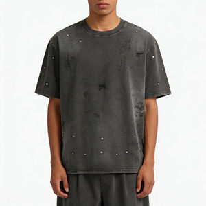 T-shirt surdimensionné pour homme en coton 100% avec strass et effet vieilli, style streetwear, logo personnalisé - Product Image 3