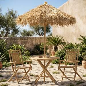 Sombrilla de patio de bambú y algas marinas tejida a mano – Parasol de jardín para exteriores hecho a mano en Vietnam - Product Image 1