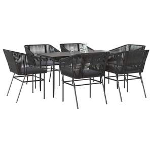 Ensemble de salle à manger de jardin en rotin noir 6 places, structure métallique, résistant aux intempéries, mobilier d'extérieur au design contemporain - Product Image 1
