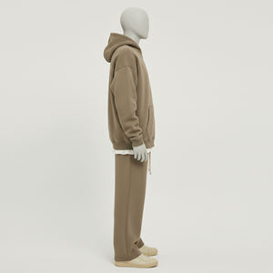Men's Brown Full Zip Fleece Tracksuit Two Piece Set Oversized Zip Up <b>Hoodie</b> And Sweatpants Casual <b>Plain</b> Sportswear Activewear - Product Image 2