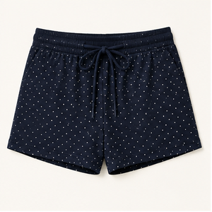 Pantalones Cortos de Salón para Mujer, Personalizados, Azul Medianoche con Puntos, Corte Recto y Relajado, con Cordón Ajustable, de Algodón y Modal, WPSHORT-0002 - Product Image 1