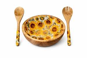 Bol de service en bois floral artisanal non traité pour les fêtes, vaisselle de cuisine par HANDICRAFTS ZONE - Product Image 2