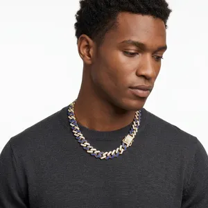 13mm Miami <b>Chain</b> Wholesale Gold Plated Christian Diamond <b>Rapper</b> Jewelry Link <b>Chain</b> Necklace Hip Hop Style Party 18 Inch Length - Product Image 1