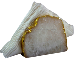 Porte-serviettes en agate naturelle blanche avec bordure en or Décoration de table élégante pour mariages Hôtels Maisons Restaurants - Product Image 2