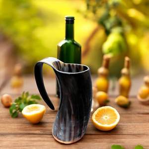 Mug en corne de buffle naturelle avec poignée - Design religieux d'ange de haute qualité, fait main, durable, pour bière, vin, hydromel - Product Image 3