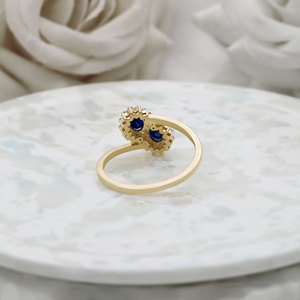 Anillo de Oro Amarillo de 14K con Zafiro Azul Ovalado Tallado Toi Et Moi, Halo de Diamantes, Joyería Fina de Lujo, Venta al por Mayor, Gema, Regalo para Mujer, Fiesta - Product Image 4