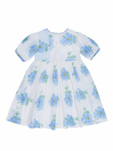 Vestido Floral de Algodón para Niñas, Azul y Blanco, con Mangas Abullonadas, Cómodo y Ligero, para Verano - Product Image 4