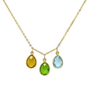 Collier chaîne multi-quartz en argent sterling 925 avec lunette en or vermeil pour fête - Product Image 1