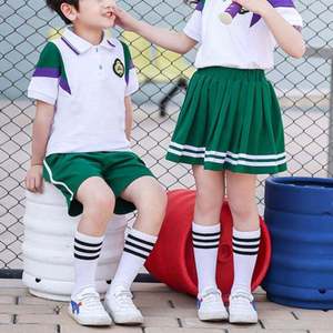 Unisex Children Primary School Uniform Short Sleeve Shirt Navy Shorts DHL Brand Polyester/Cotton Oxford Fabric <b>White</b> Striped - Product Image 4