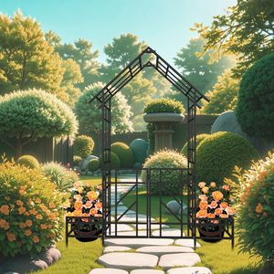 Arche de jardin en métal noir avec portail et jardinière, dimensions 80,71 x 97,24 cm, support pour plantes grimpantes, treillis pour roses d'extérieur - Product Image 5