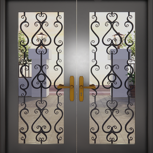 Puerta de Seguridad de Acero de Lujo con Diseño de Entrada de Hierro Forjado y Cerradura de Acero Inoxidable para Proyectos de Villas Modernas - Product Image 2