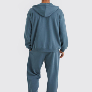 Sweat-shirt à capuche bleu pour homme, coupe oversize, en polaire, décontracté, pour l'hiver, brodé, uni, teint, 100% coton, coupe classique - Product Image 2