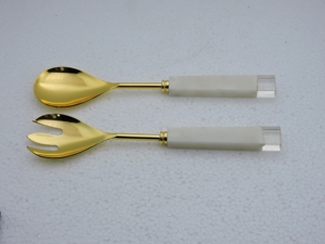 stainless steel salad <b>server</b> pair resin handle serving spoon fork for <b>buffet</b> counter food service tableware export trade - Product Image 5