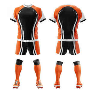 Uniforme de Rugby Sublimado Personalizado OEM de Imra Impex, Conjunto de Camiseta y Pantalones Cortos de Secado Rápido, Kit de Rugby para Equipo en Naranja, Negro y Blanco - Product Image 1