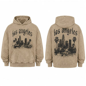 Sudadera con Capucha Estampada de Los Ángeles para Hombre, Oversize, de Algodón French Terry, Casual, para Otoño, Ajuste Regular, con Bolsillos - Product Image 1