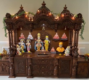 Walnut Finish Double Door Mandir For Home Luxury Solid Teak Wooden Temple Wholesale Manufacturer & Exporter For USA Homes - Product Image 4