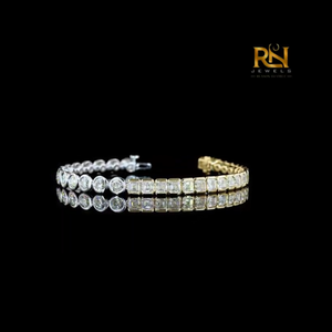 Pulsera de tenis con diamantes cultivados en laboratorio de corte redondo y Asscher, pulsera de eslabones de formas variadas, oro macizo de 9K, 14K, 18K, joyería fina - Product Image 2