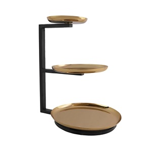 Support à gâteau à trois niveaux en métal avec des plaques dorées et un cadre noir, design réutilisable - Product Image 5
