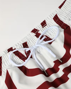 Men's White Red Floral Print Short Sleeve Shirt Set Casual Summer Breathable Woven Polyester 180g Shorts Button-Up Top - Product Image 6
