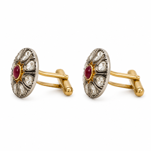 Men's Brass <b>cufflinks</b> With <b>Ruby</b> Center And Diamond Surround Bezel Setting Formal Jewelry - Product Image 1