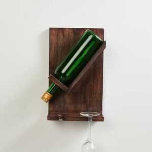 Estante de vino de madera para montar en la pared con decoración de azulejos florales y soporte para copas - Product Image 3