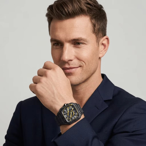 Montre automatique mécanique pour homme en acier inoxydable glacé, boîtier carré, cadran en cristal saphir, pierres de moissanite - Géométrique - Product Image 3