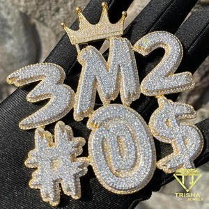 "3M2" Number Pendant Moissanite Diamond <b>Iced</b> <b>Out</b> Hip Hop Necklace Gold Plated Bling <b>Chain</b> Luxury Jewelry - Product Image 3