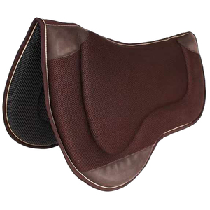 Tapis de selle personnalisés pour courses hippiques avec logo, en maille marron, avec bordure à surpiqûres blanches, vente en gros - Product Image 1