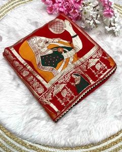 KV Embroidered, Floral Print, Woven Chanderi Pure Silk <b>Saree</b> (<b>Red</b>) - Product Image 5