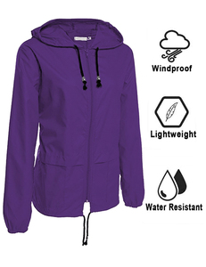 Veste de randonnée imperméable à capuche pour femme, couleur bordeaux, manches longues, fermeture éclair, cordon de serrage, coupe régulière, printemps, extérieur - Product Image 6