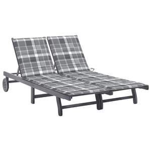 Chaise longue réglable pour 2 personnes avec accoudoirs en bois d'acacia massif gris - Product Image 1