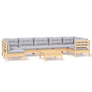 Set da salotto in pineta da 8 pezzi con cuscini grigi per rilassarsi in giardino - Product Image 2