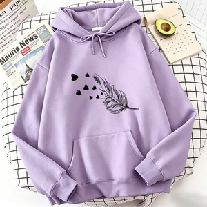 เสื้อฮู้ดผู้หญิงสีขาวพิมพ์ลายขนนกและหัวใจ ผ้าฝ้าย 100% ไซส์พลัส เสื้อสเวตเตอร์ลำลองสำหรับฤดูใบไม้ร่วง - Product Image 6