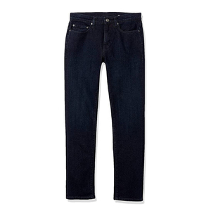 Jean en denim délavé foncé coupe droite slim fit en coton de poids moyen pour homme, style décontracté, collection automne 2026, disponible à la vente en ligne - Product Image 1