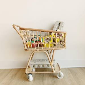 Eco Friendly Rattan <b>Supermarket</b> Stroller <b>Mini</b> Shopping Toy Carts Wholesale Shopping Trolley Cart Toys - Product Image 2