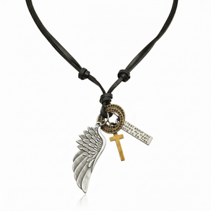 Fashion Pendant Necklace 3-Inch Pure Stainless Steel Crosswing Relic with Adjustable Leather <b>Rope</b> for Men and Boys - Product Image 3