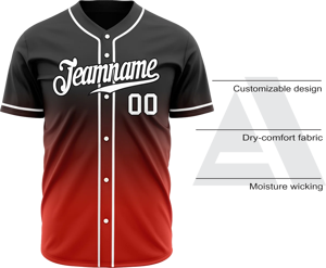 <b>Top</b> Premium Baseball Uniforms Jersey with Premium Quality <b>Mesh</b> Shirts and V Neck Jersey Front Button Short <b>Sleeve</b> <b>Black</b> Red - Product Image 4