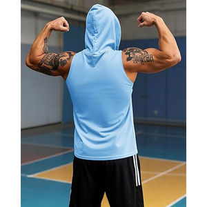 Manufacturer Solid Fitness Hooded Singlet 100% Cotton Vests Gym Wear OEM Logo Printed Sleeveless Hoodie Men's Sport Vests - Product Image 6