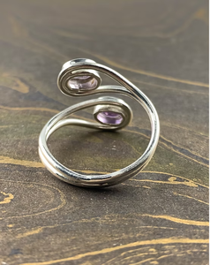 Elegant <b>Adjustable</b> <b>Silver</b> 925 Bypass <b>Ring</b> Oval Cut Two Purple Amethyst Birthday Anniversary Jewelry Gift - Product Image 5