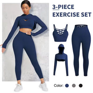 Conjunto de Yoga de 3 Piezas de Cintura Alta Sin Costuras, Top Corto sin Mangas con Cinturón Decorativo, Resistente al Agua, Sexy, para Gimnasio y Fitness, Venta Caliente 2026 - Product Image 3